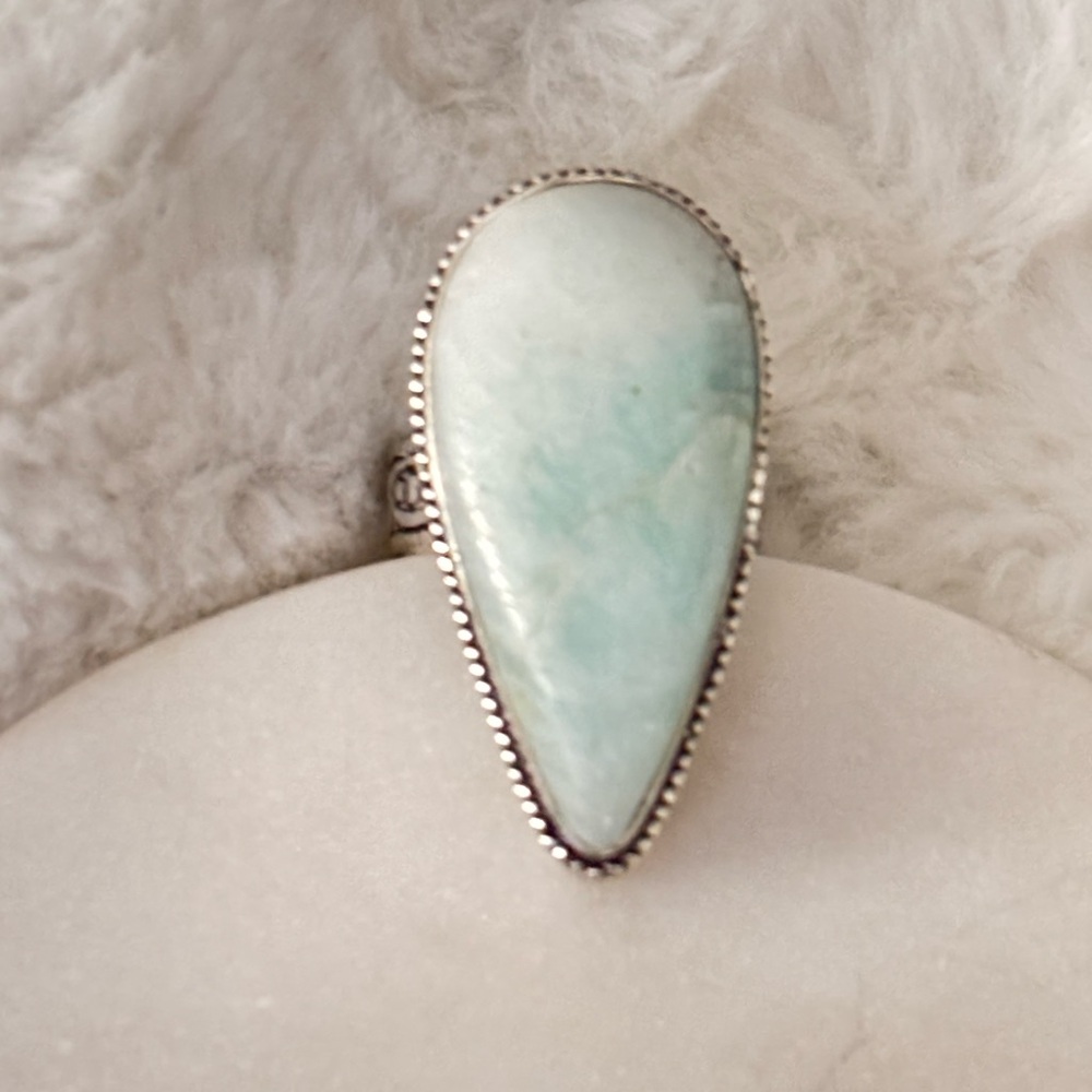 Elegant Teardrop Larimar Ring in Pale Blue